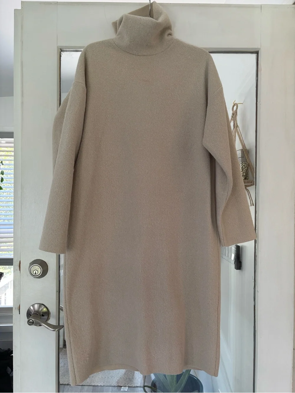 Zara Cream Midi Turtleneck Knit Dress